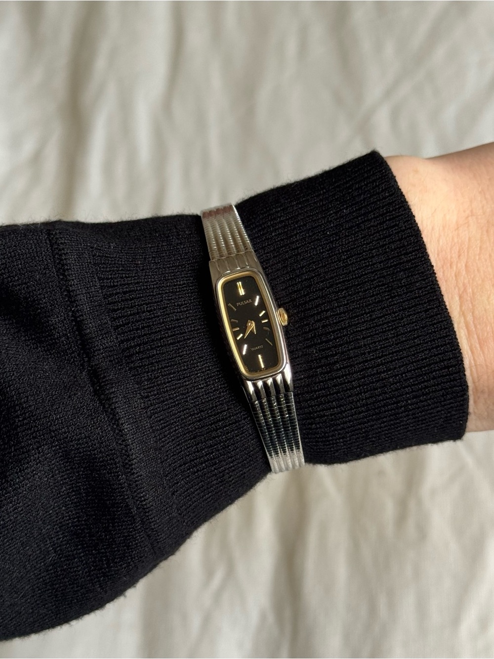 Pulsar Two Tone Black Dial Slim Bracelet Watch